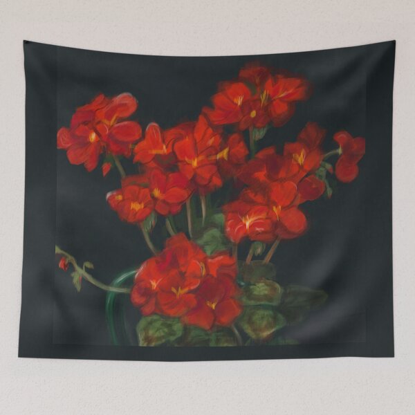 Item preview, Blossoming Red Geranium flowers petals, handpainted fine art designed and sold by EmeraldeaArt.