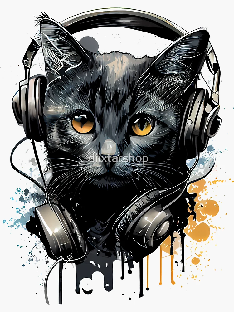 Cat with earphones sale