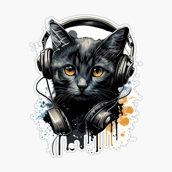 Dj cat wearing headphones Digital Art / Computer Art, Illustration