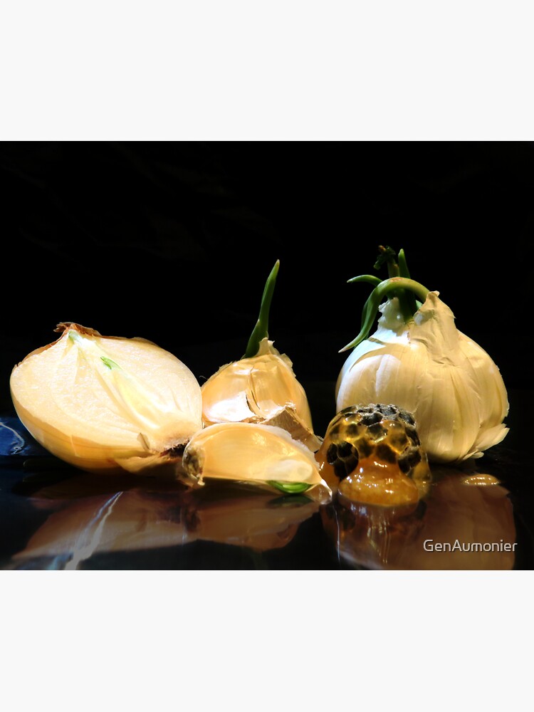 "Garlic, Onion, and Honey Baroque Inspired Dark Still Life Photo