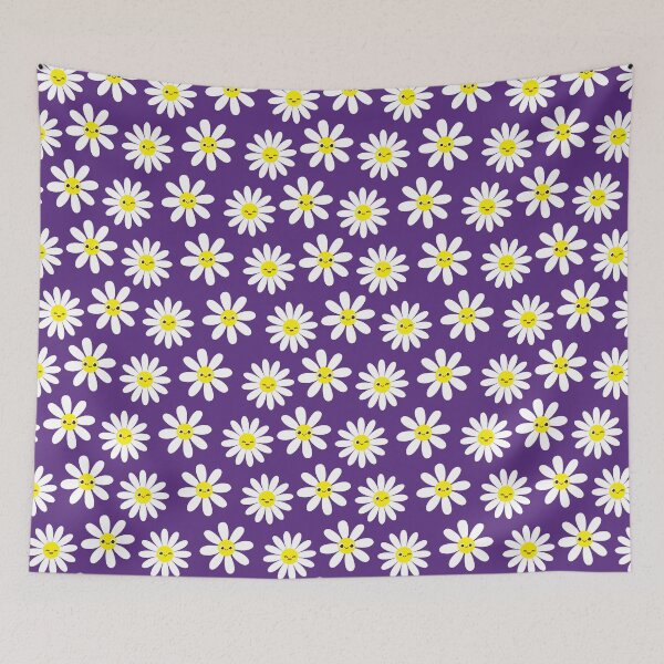 Item preview, Small Scale Purple Retro Happy Face Daisies Seamless Pattern  designed and sold by ClaudiaFlores.