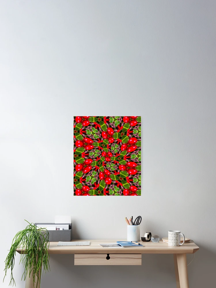 Thumbnail 2 of 3, Poster, Red Holly Pattern designed and sold by Patternflower.