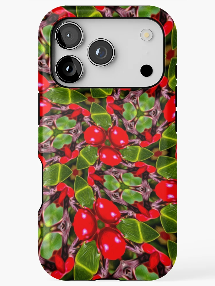 Thumbnail 1 of 4, iPhone Case, Red Holly Pattern designed and sold by Patternflower.
