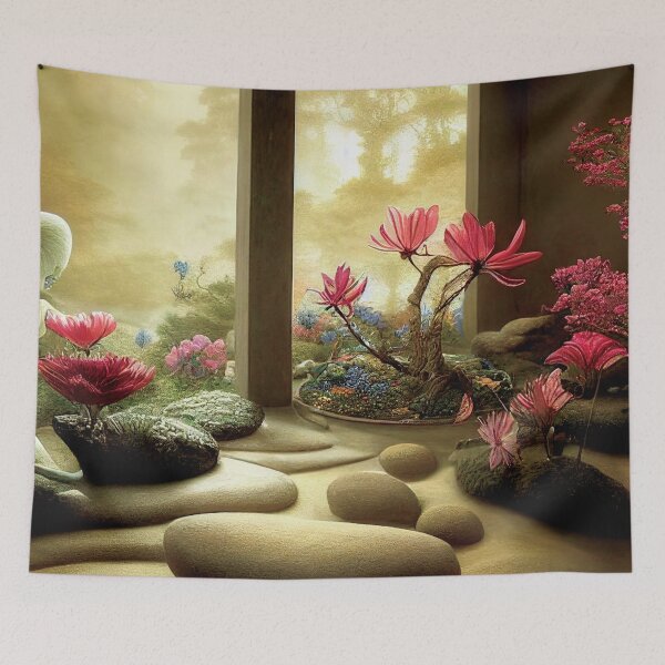 Item preview, a painting of a garden with rocks and flowers designed and sold by DesignAtYO.