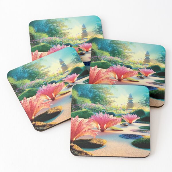 Item preview, a painting of pink flowers in a garden designed and sold by DesignAtYO.
