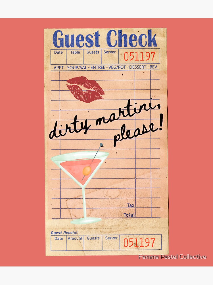 "Dirty Martini Please Y2k Pink Guest Check Print" Sticker for Sale by madiwestdal Redbubble