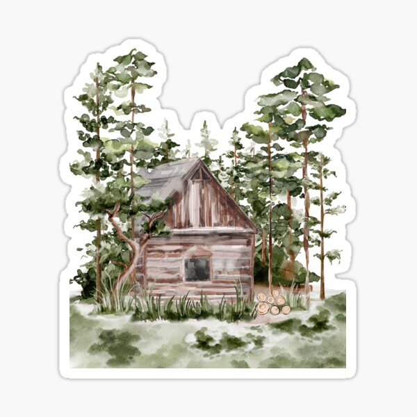 Watercolor Wood Cabin Sticker