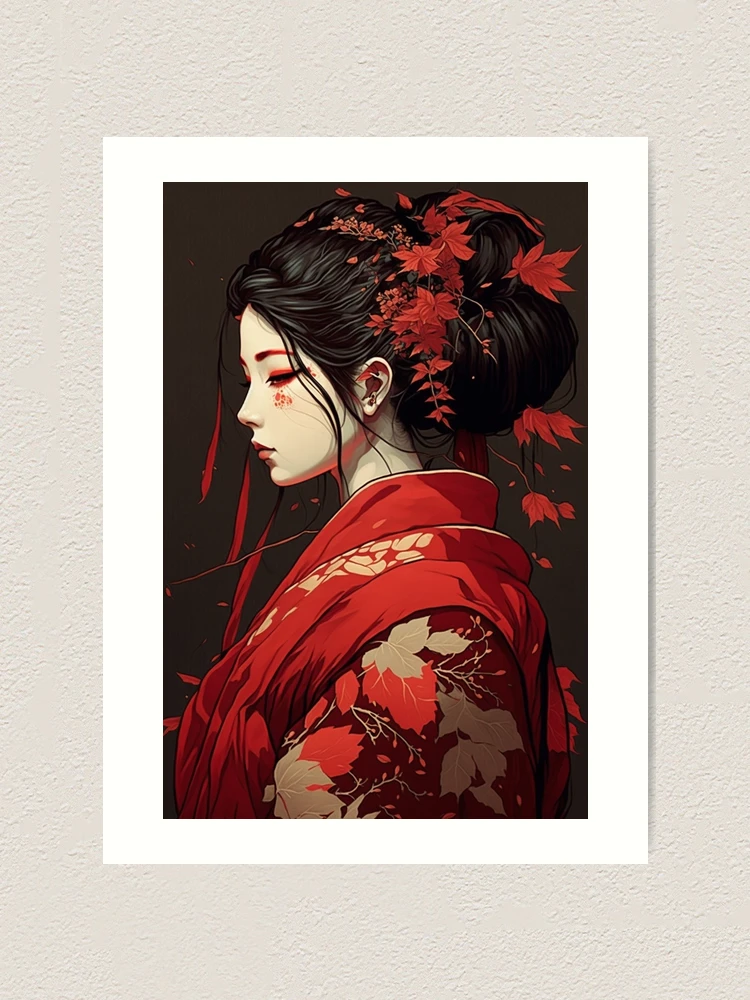 Japanese Beauty with Red Kimono | Art Print