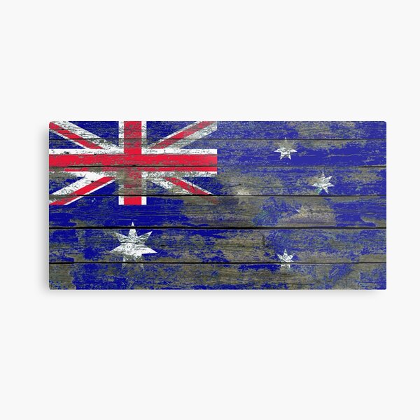 Flag of Australia on Rough Wood Boards Effect Metal Print