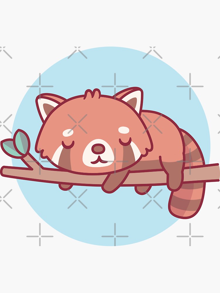 cute-red-panda-sleeping-on-tree-branch-sticker-for-sale-by