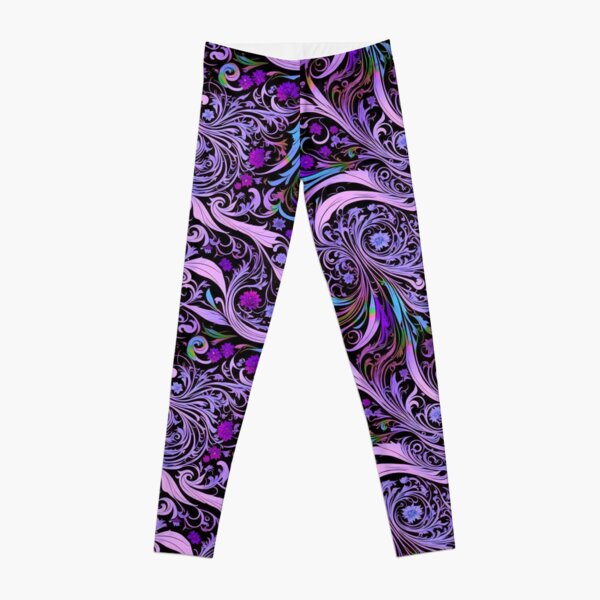 Psychedelic Art Nouveau Alphonse Mucha Blue on Black Floral Graphic Print  Leggings for Sale by entwithanaxe