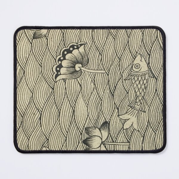 Item preview, Water waves and fishes, line art, Black and white, Rajasthani art, Phad painting designed and sold by gopalpjoshi.