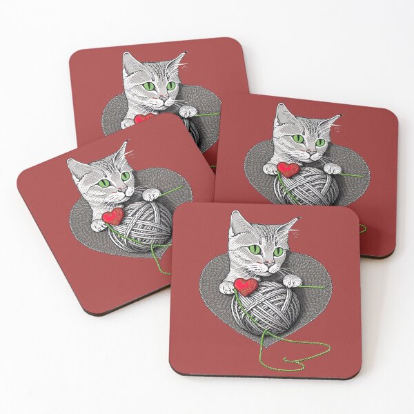 Item preview, Egyptian Mau Cat Akhenaten playing with yarn with heart shapes designed and sold by Vaporboy1994.