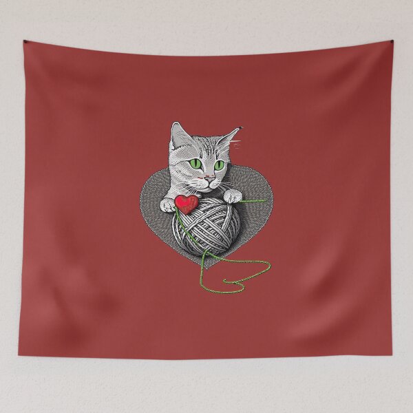 Item preview, Egyptian Mau Cat Akhenaten playing with yarn with heart shapes designed and sold by Vaporboy1994.