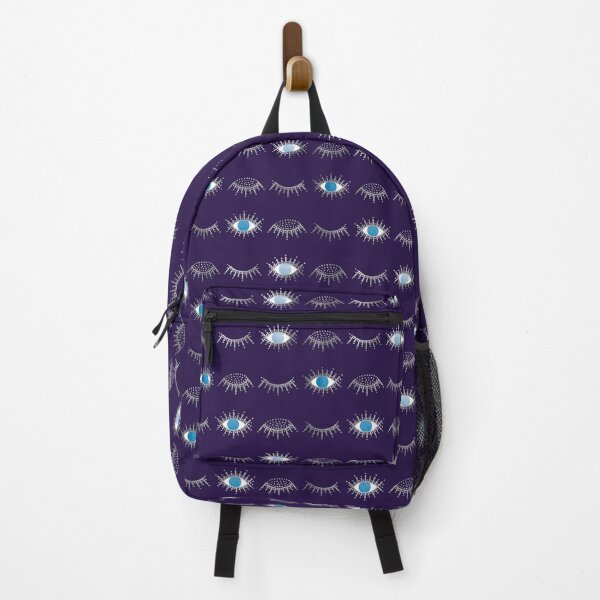Item preview, Pretty Silver Closed and Open Blue Evil Eye Nazar Mati Pattern on Purple designed and sold by Karen McFarland.
