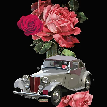 Artwork thumbnail, classic car & Roses Collage by TypeWrite