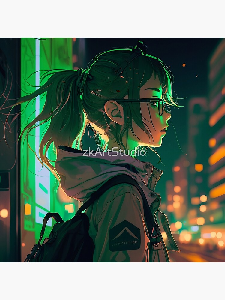 Premium Photo  Cute anime woman looking at the cityscape by night