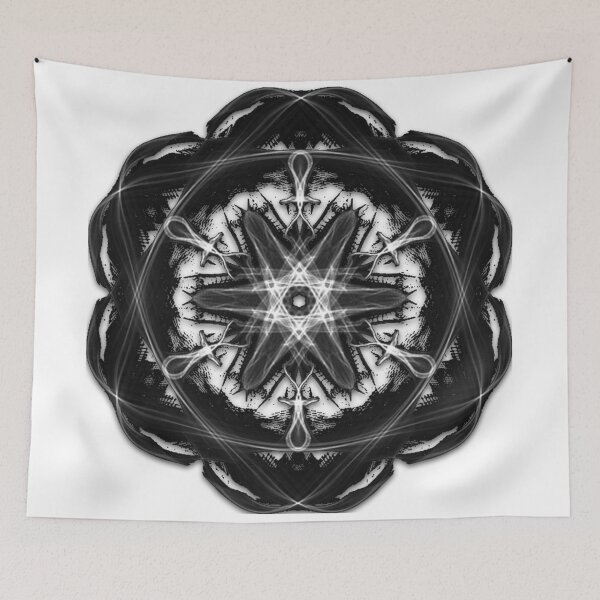 Item preview, psychedelic geometric mandala black & white lighted designed designed and sold by TrippyNature.