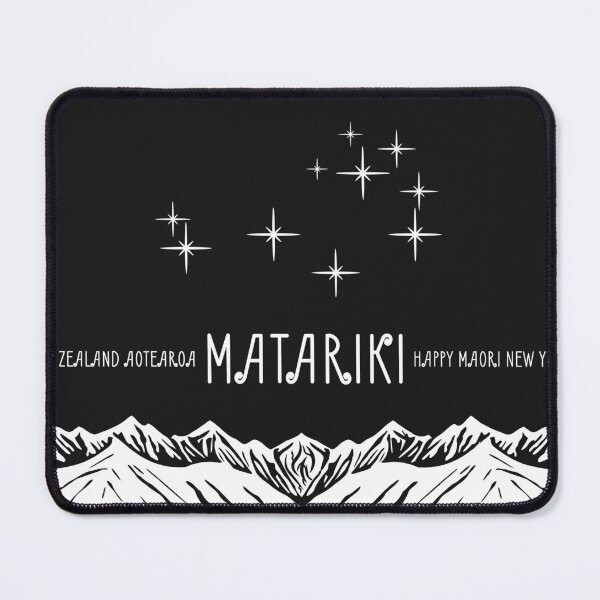 Item preview, Black and white. New Zealand New Year of the Maori people, Matariki. Pleiades of stars in the black sky and the silhouette of mountains. Aotearoa. designed and sold by GAleksS.