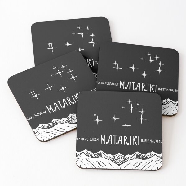 Item preview, Black and white. New Zealand New Year of the Maori people, Matariki. Pleiades of stars in the black sky and the silhouette of mountains. Aotearoa. designed and sold by GAleksS.