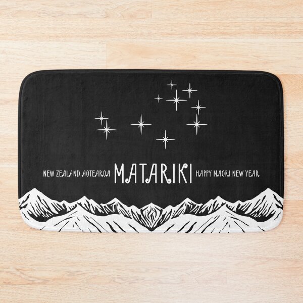 Item preview, Black and white. New Zealand New Year of the Maori people, Matariki. Pleiades of stars in the black sky and the silhouette of mountains. Aotearoa. designed and sold by GAleksS.