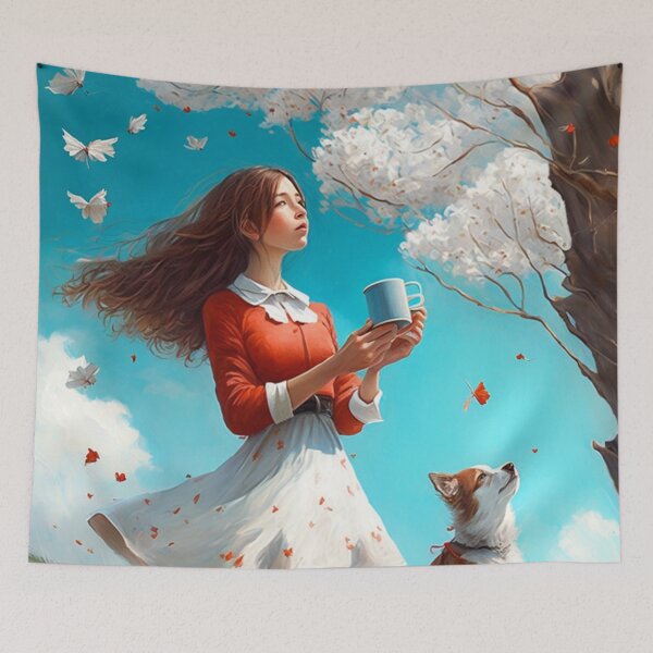 Item preview, "A Girl's Blossoming Friendship: A Dreamy Tale of Cherry Blossoms and Her Furry Puppy Companion" designed and sold by DaniFantasy.