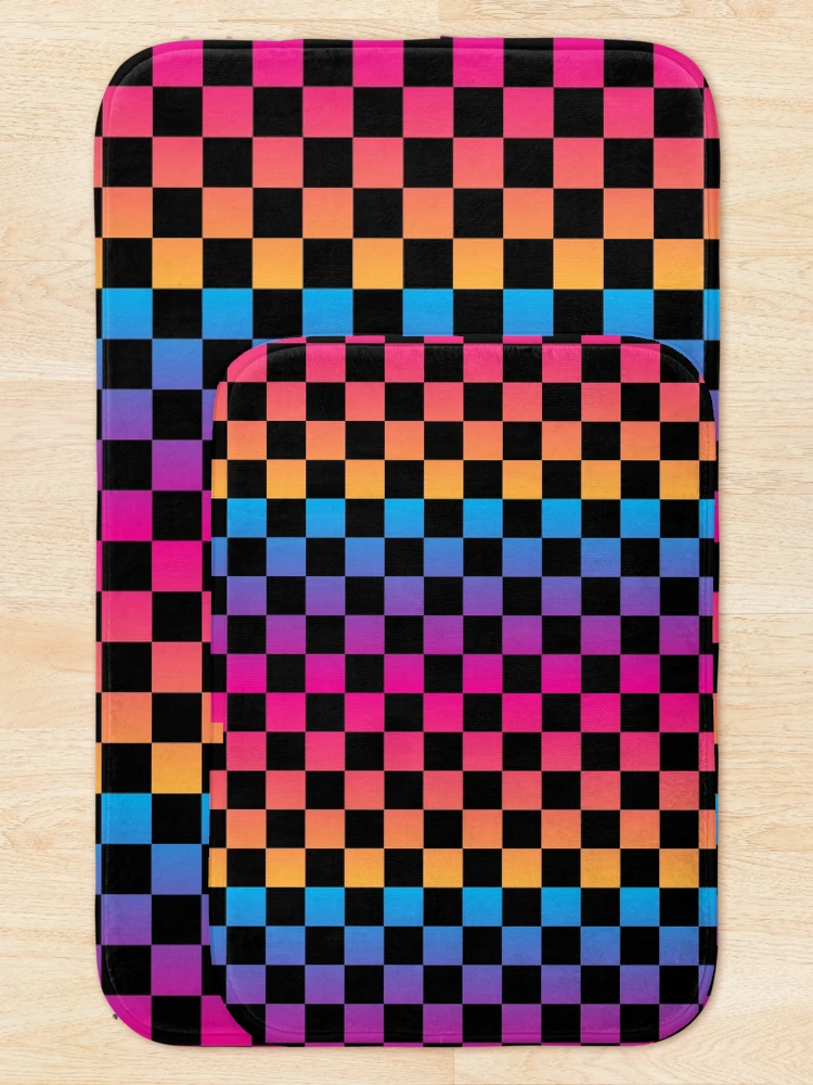 Thumbnail 5 of 6, Bath Mat, Colorful Gradient Checkered Pattern designed and sold by Patternawy.