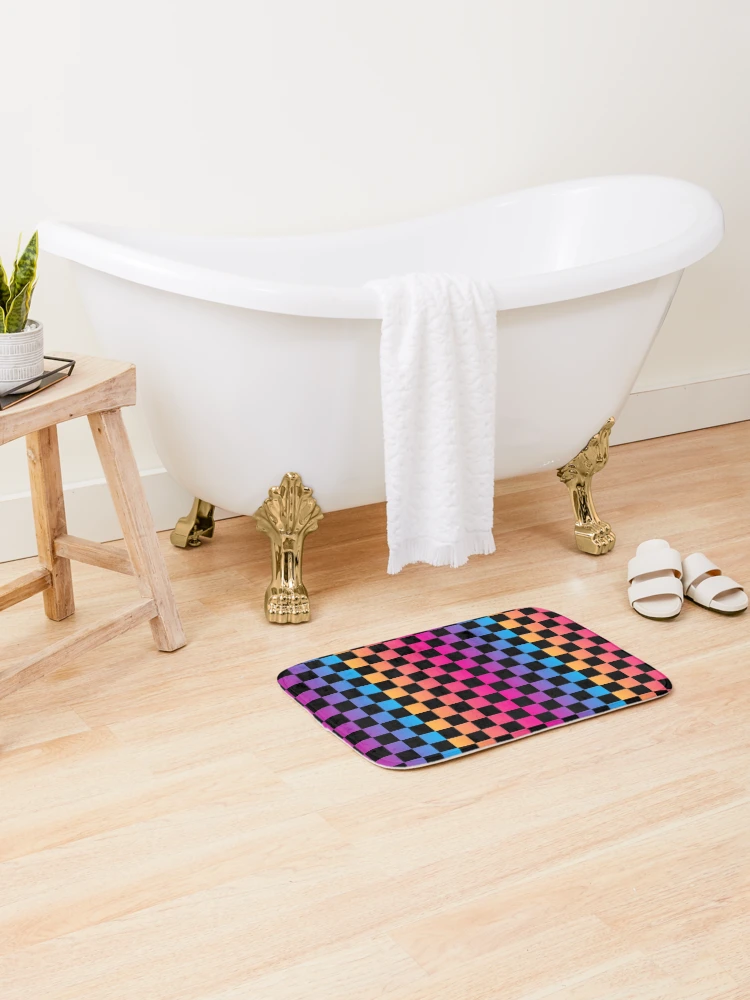 Thumbnail 2 of 6, Bath Mat, Colorful Gradient Checkered Pattern designed and sold by Patternawy.