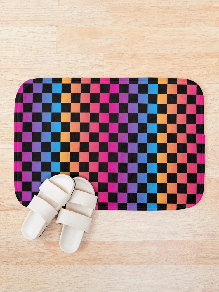 Thumbnail 1 of 6, Bath Mat, Colorful Gradient Checkered Pattern designed and sold by Patternawy.