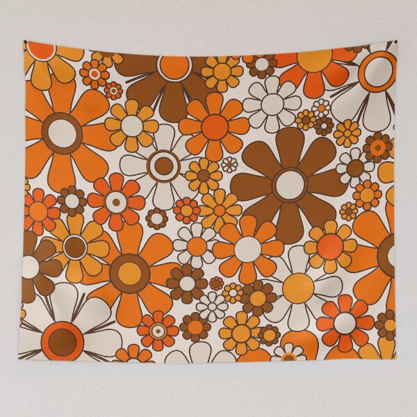 Item preview, Retro Garden Flowers Vintage 70s Brown and Orange Floral Pattern designed and sold by kierkegaard.