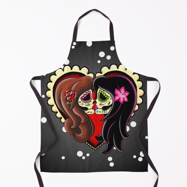 Item preview, Dust to Dust - Day of the Dead Kissing Sugar Skull Couple - Red & Black Hair designed and sold by Pretty In Ink.