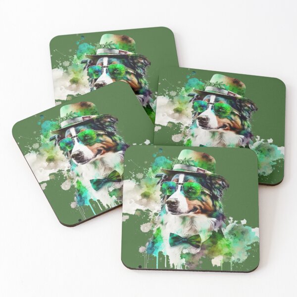 Item preview, Australian Shepherd dog St. Patrick Watercolor Art designed and sold by Cuddlythopia.