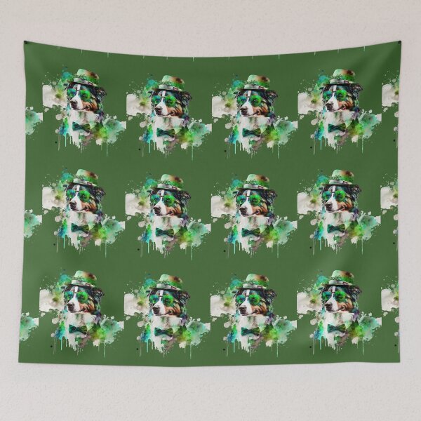 Item preview, Australian Shepherd dog St. Patrick Watercolor Art designed and sold by Cuddlythopia.