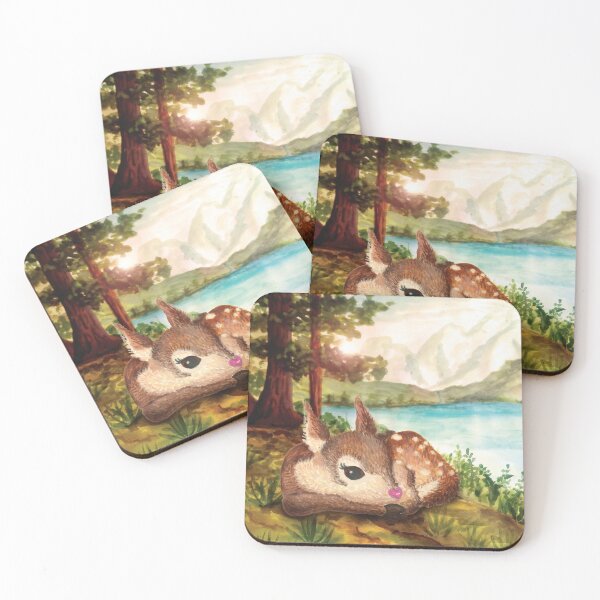 Item preview, Deer, baby doe at the lake with mountains painting designed and sold by HajnalkArt.
