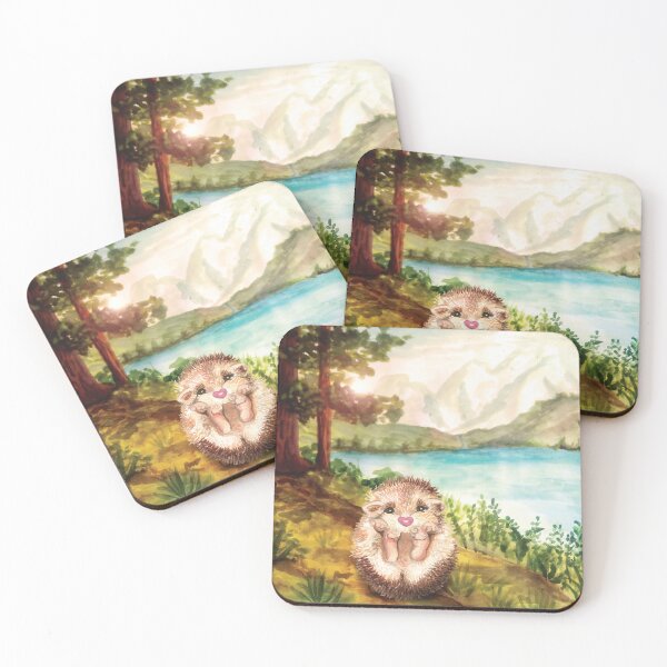 Item preview, Baby hedgehog at the lake in the enchanted forest painting designed and sold by HajnalkArt.