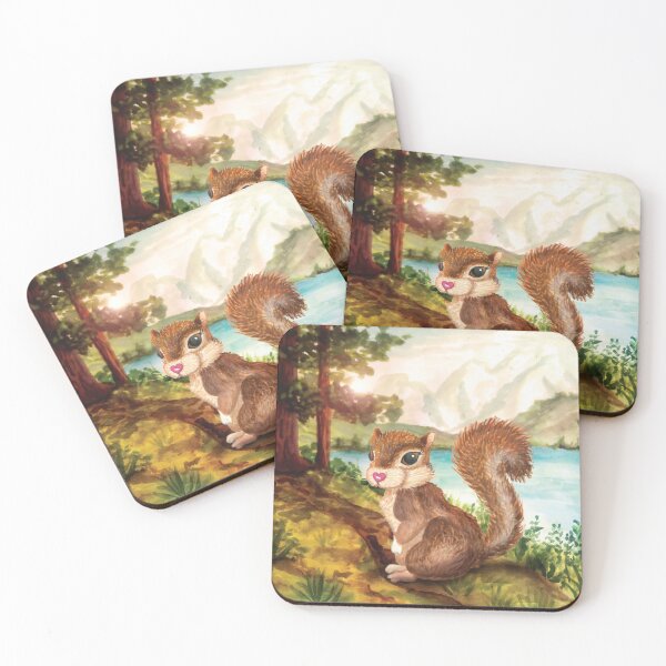 Item preview, Baby squirrel at the lake in the enchanted forest painting designed and sold by HajnalkArt.