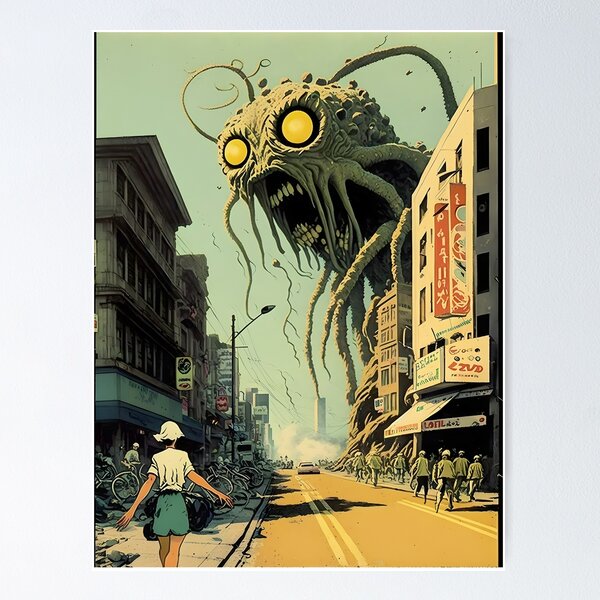 Item preview, Evil Monster with Tentacles - Retrofuturism Japanese Anime Retro 50s designed and sold by AIWanderer.