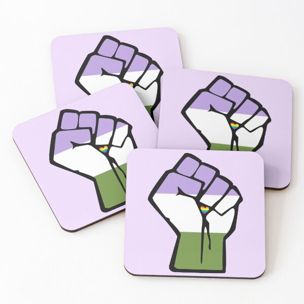 Item preview, Genderqueer Pride Solidarity Fist with Rainbow Heart designed and sold by everything4eva.