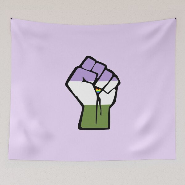 Item preview, Genderqueer Pride Solidarity Fist with Rainbow Heart designed and sold by everything4eva.