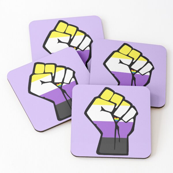 Item preview, Nonbinary Pride Solidarity Fist with Rainbow Heart designed and sold by everything4eva.