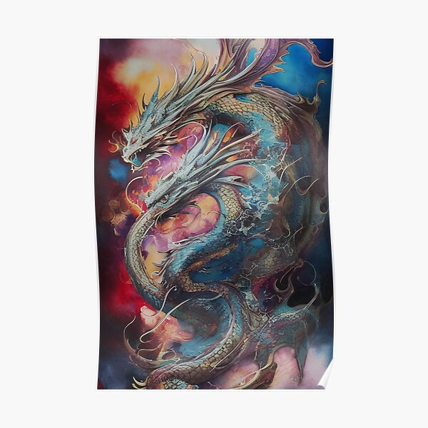 Dragon Siblings Art Print, Digital Abstract Art Poster