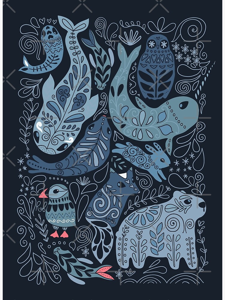 Arctic animals. Narwhal, polar bear, whale, puffin, owl, fox, bunny, seal. by kostolom3000