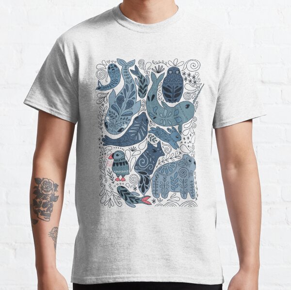 Arctic animals. Narwhal, polar bear, whale, puffin, owl, fox, bunny, seal. Classic T-Shirt