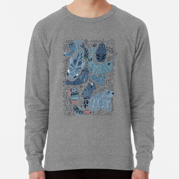 Arctic animals. Narwhal, polar bear, whale, puffin, owl, fox, bunny, seal. Lightweight Sweatshirt