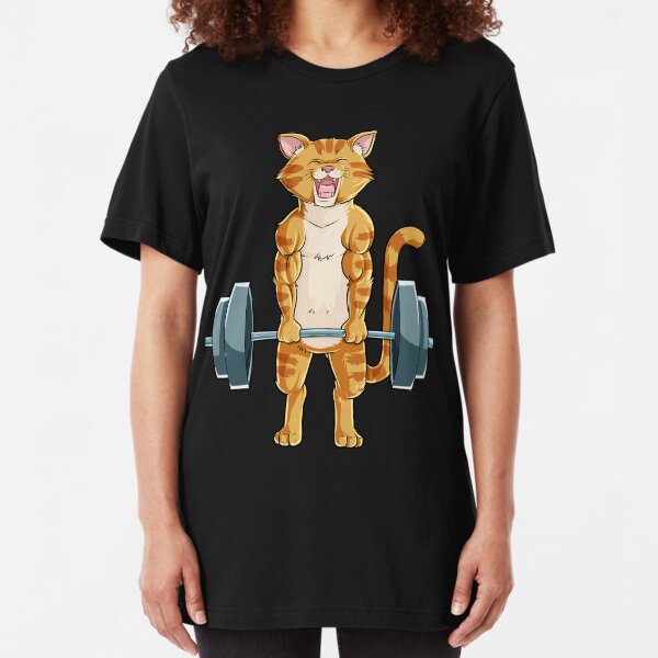 Cat Deadlift Powerlifting T Shirt Fitness Gym Lifting Weights Tee Gifts Slim Fit T-Shirt