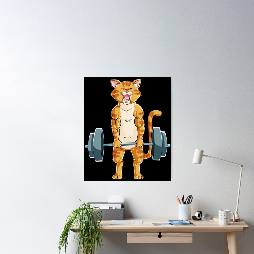 Cat-Deadlift-Powerlifting-T-Shirt-Fitness-Gym-Lifting-Weights-Tee-Gifts |  Poster