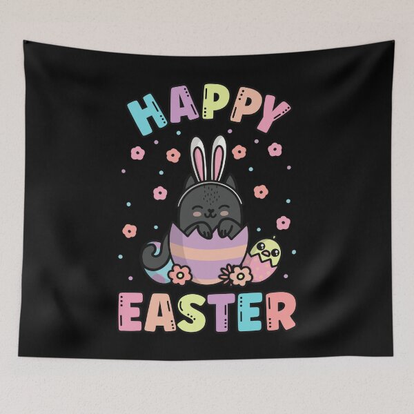 Item preview, Happy Easter Kawaii Bunny Black Cat Cute Spring Egg Hunting designed and sold by JokeGysen.