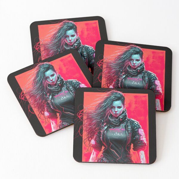 Item preview, Cyberpunk Girl On Red Neon Background designed and sold by Nightarcade.
