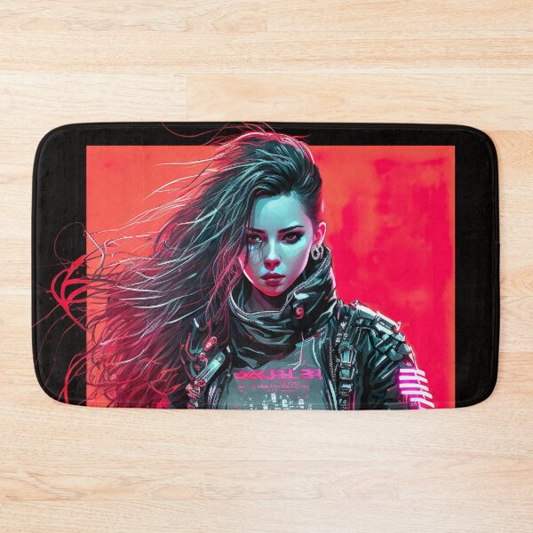 Item preview, Cyberpunk Girl On Red Neon Background designed and sold by Nightarcade.