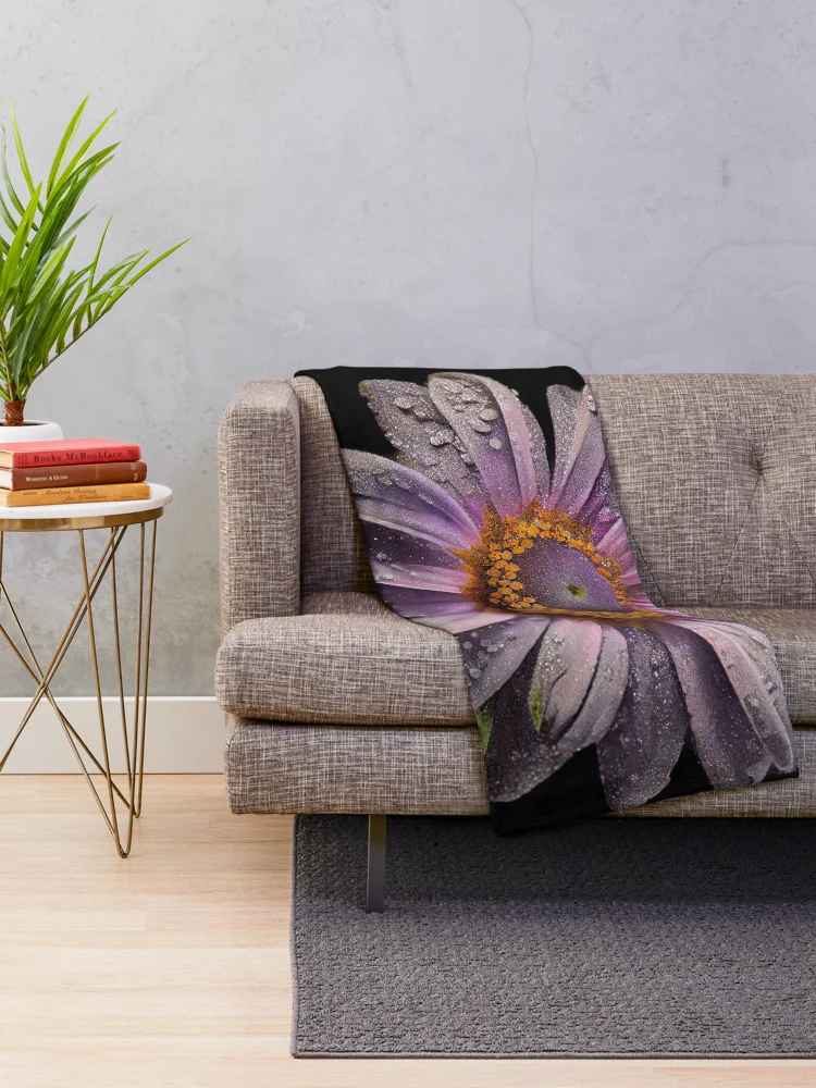 Aperçu 2 sur 6. Plaid avec l'œuvre Lavender Glitter Daisy Digital Painting créée et vendue par CodeAndColors.